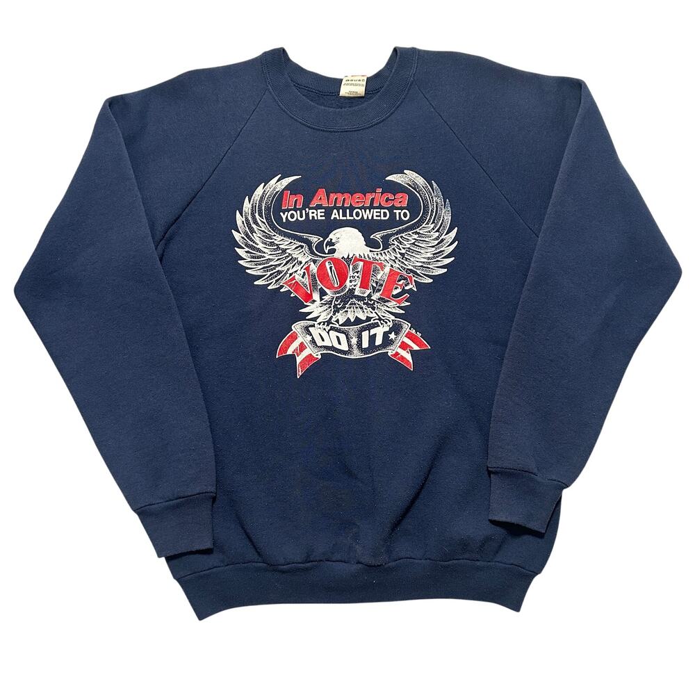 VTG 80s VOTE USA Graphic Crewneck Pullover Sweatshirt Men’s XL Navy